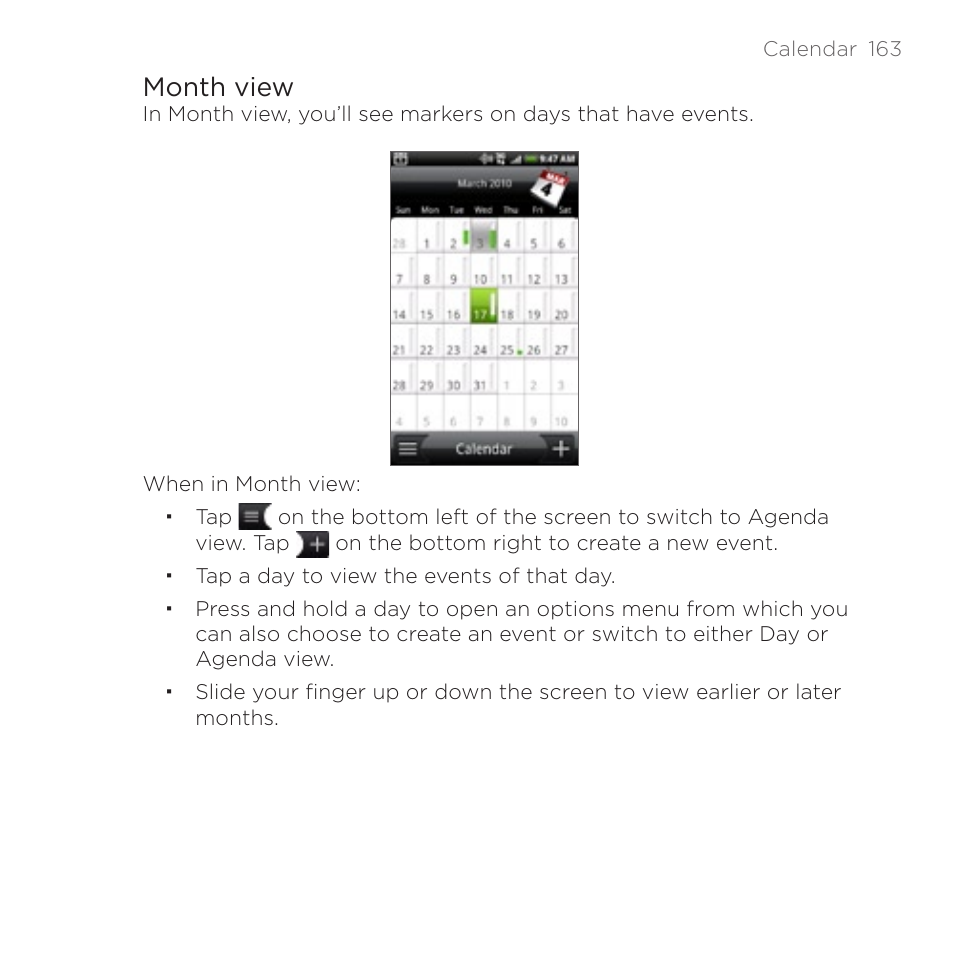 Month view | HTC DROID Incredible User Manual | Page 163 / 308