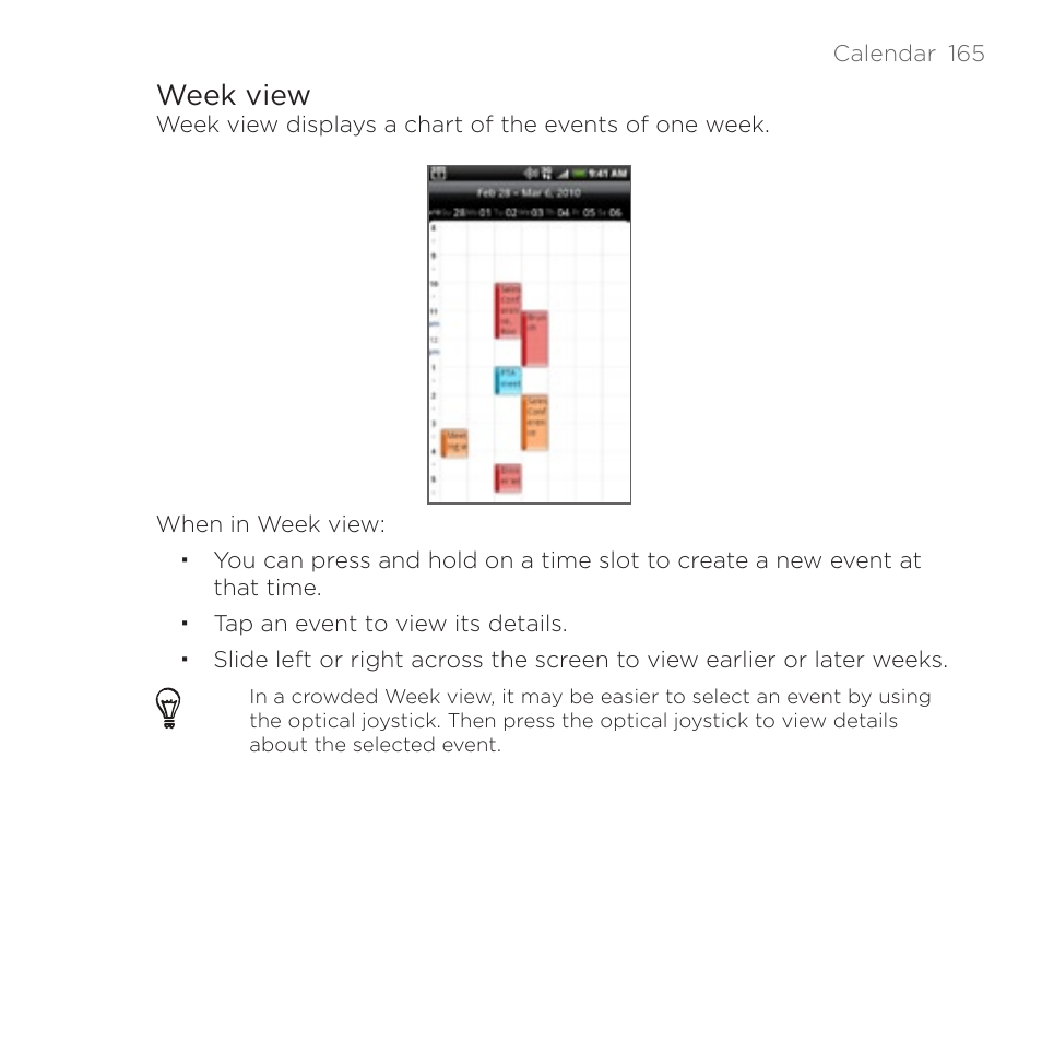Week view | HTC DROID Incredible User Manual | Page 165 / 308