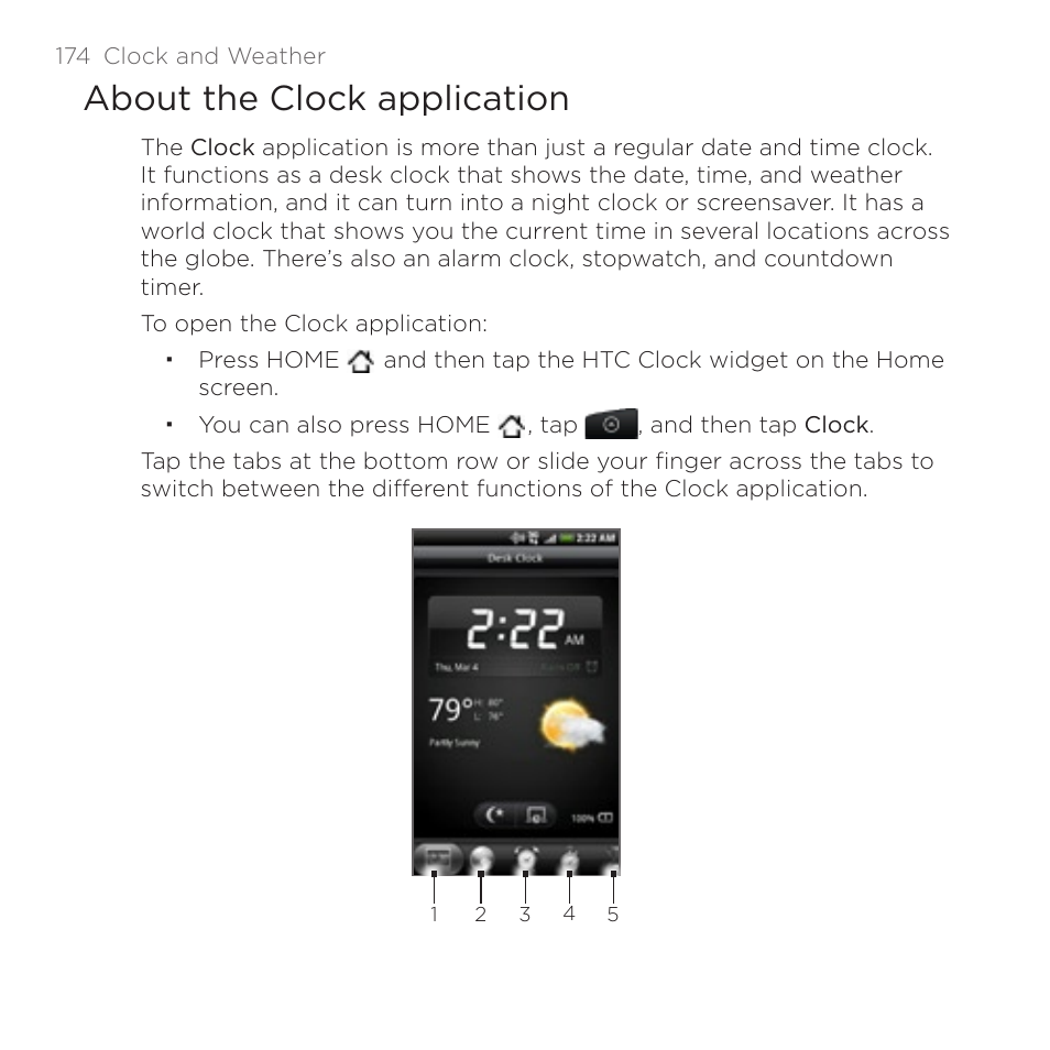 About the clock application | HTC DROID Incredible User Manual | Page 174 / 308