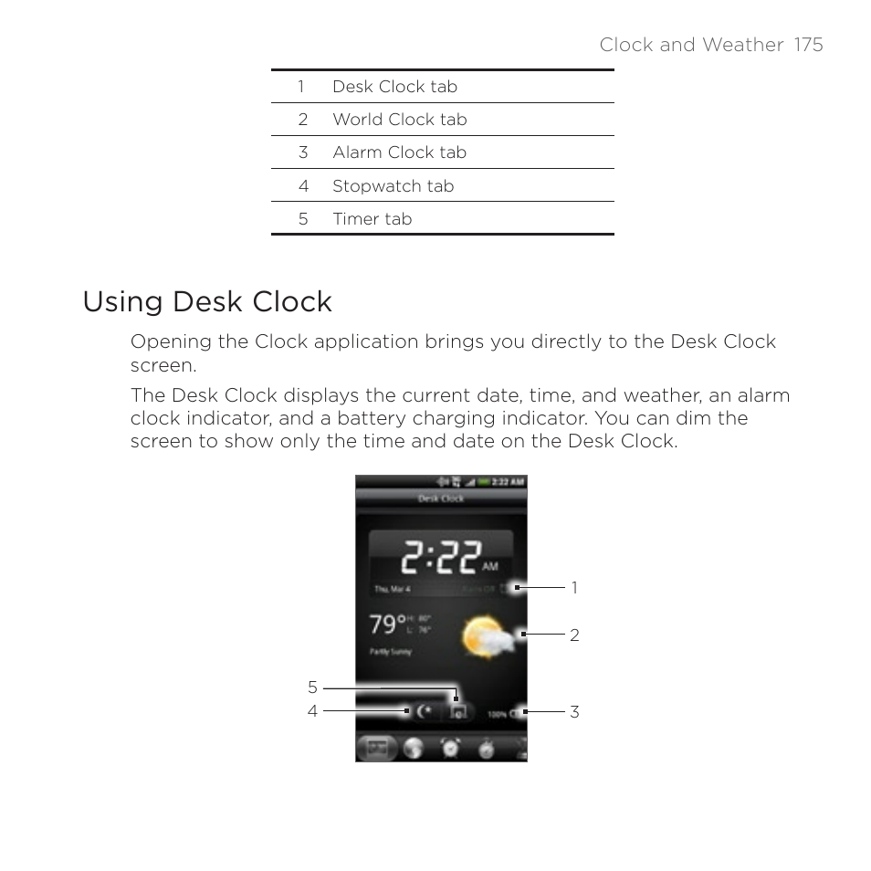 Using desk clock | HTC DROID Incredible User Manual | Page 175 / 308