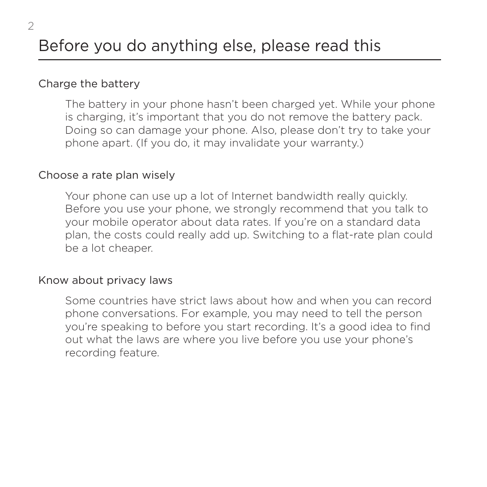 Before you do anything else, please read this | HTC DROID Incredible User Manual | Page 2 / 308