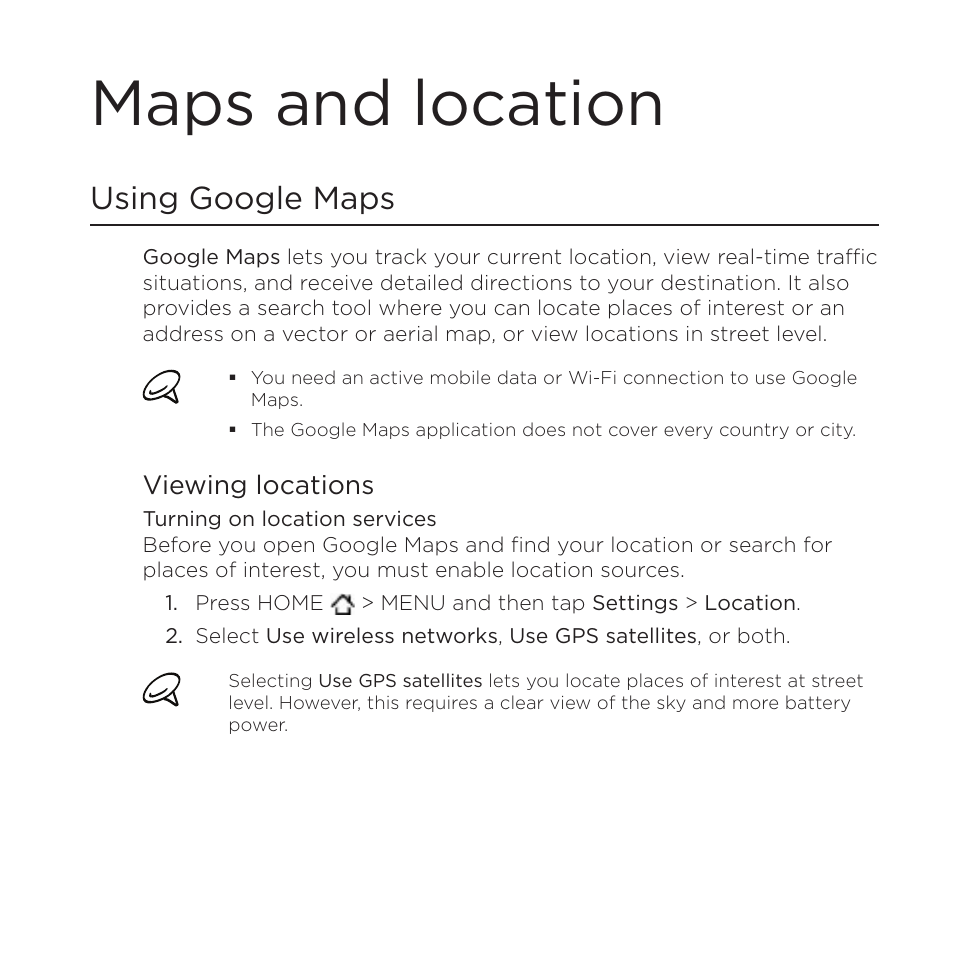 Maps and location, Using google maps, Viewing locations | HTC DROID Incredible User Manual | Page 244 / 308
