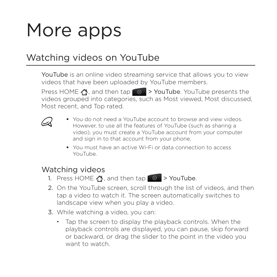 More apps, Watching videos on youtube, Watching videos | HTC DROID Incredible User Manual | Page 260 / 308