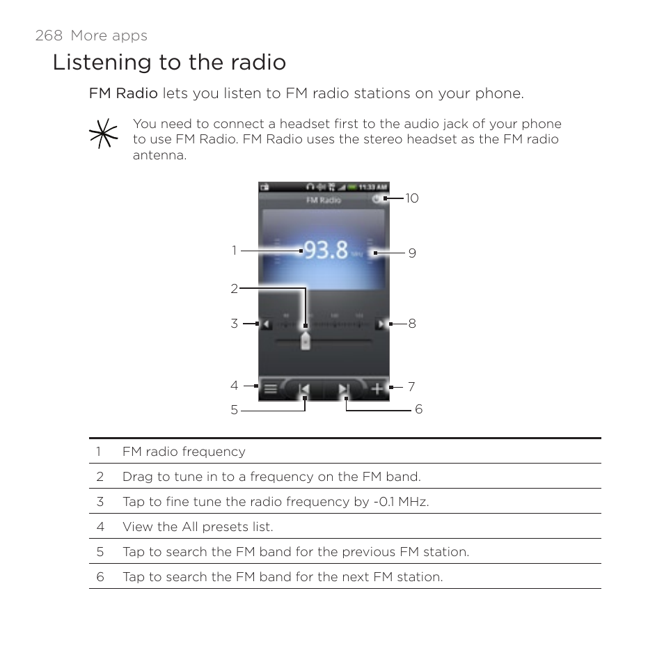 Listening to the radio | HTC DROID Incredible User Manual | Page 268 / 308
