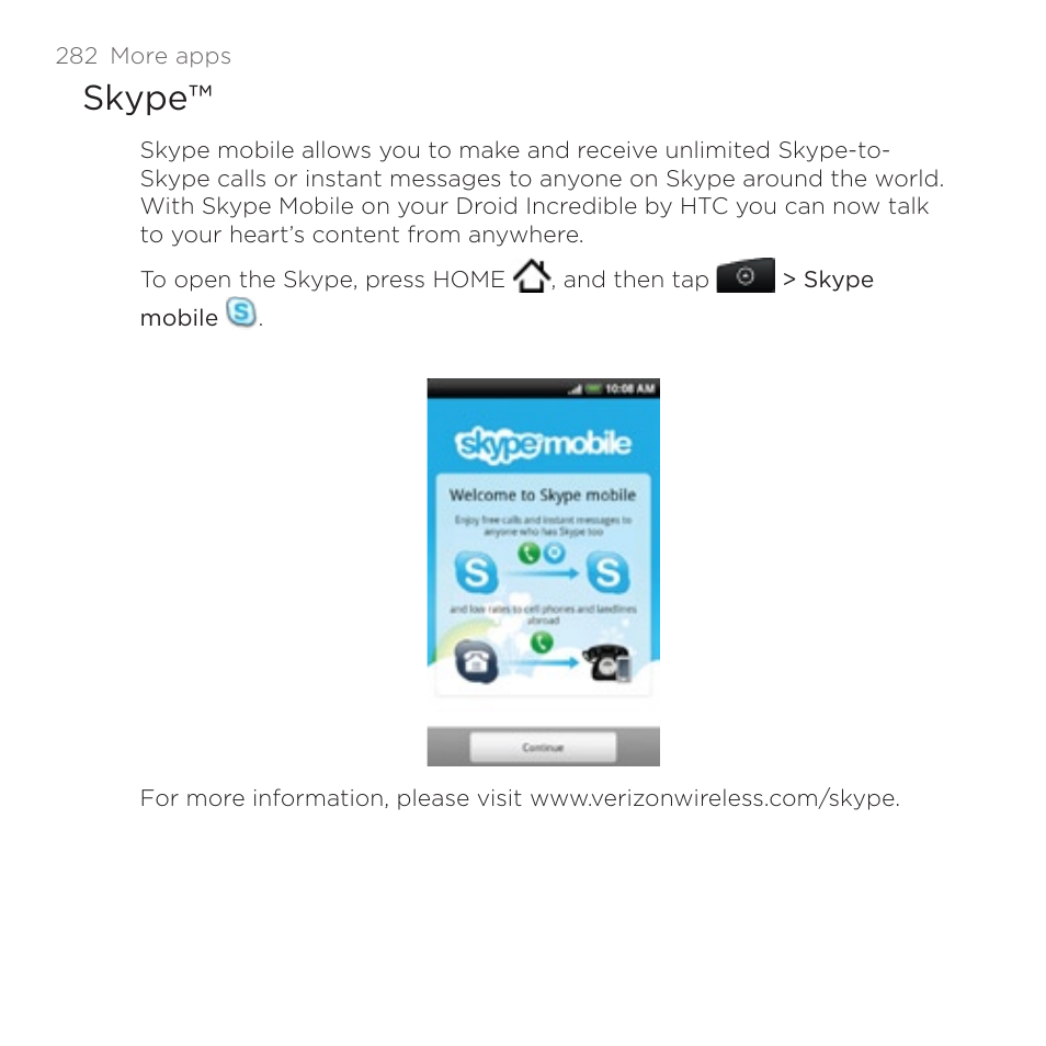 Skype | HTC DROID Incredible User Manual | Page 282 / 308