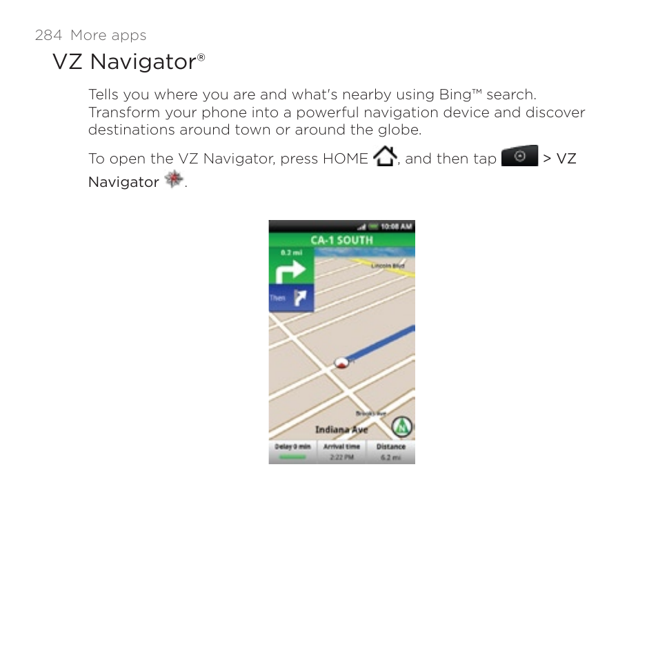 Vz navigator | HTC DROID Incredible User Manual | Page 284 / 308