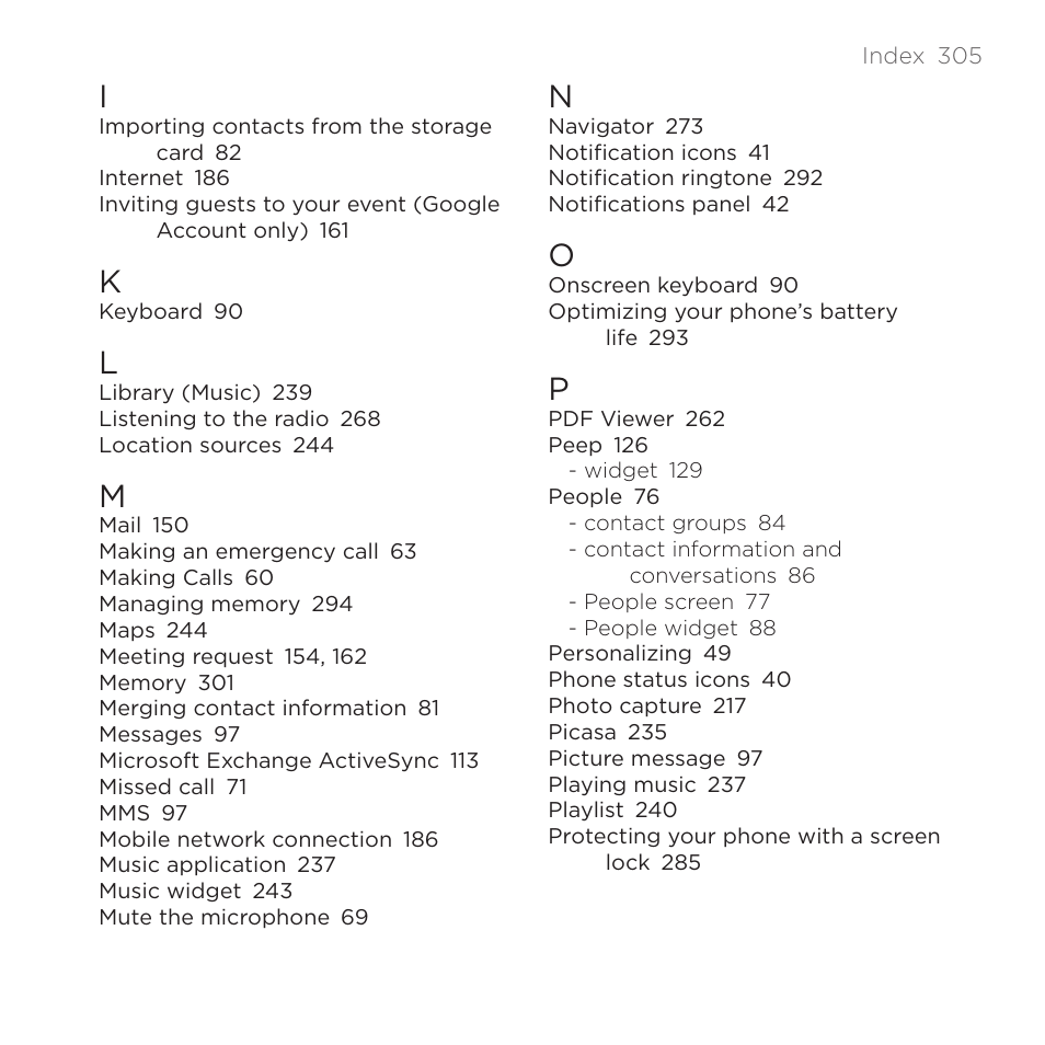HTC DROID Incredible User Manual | Page 305 / 308