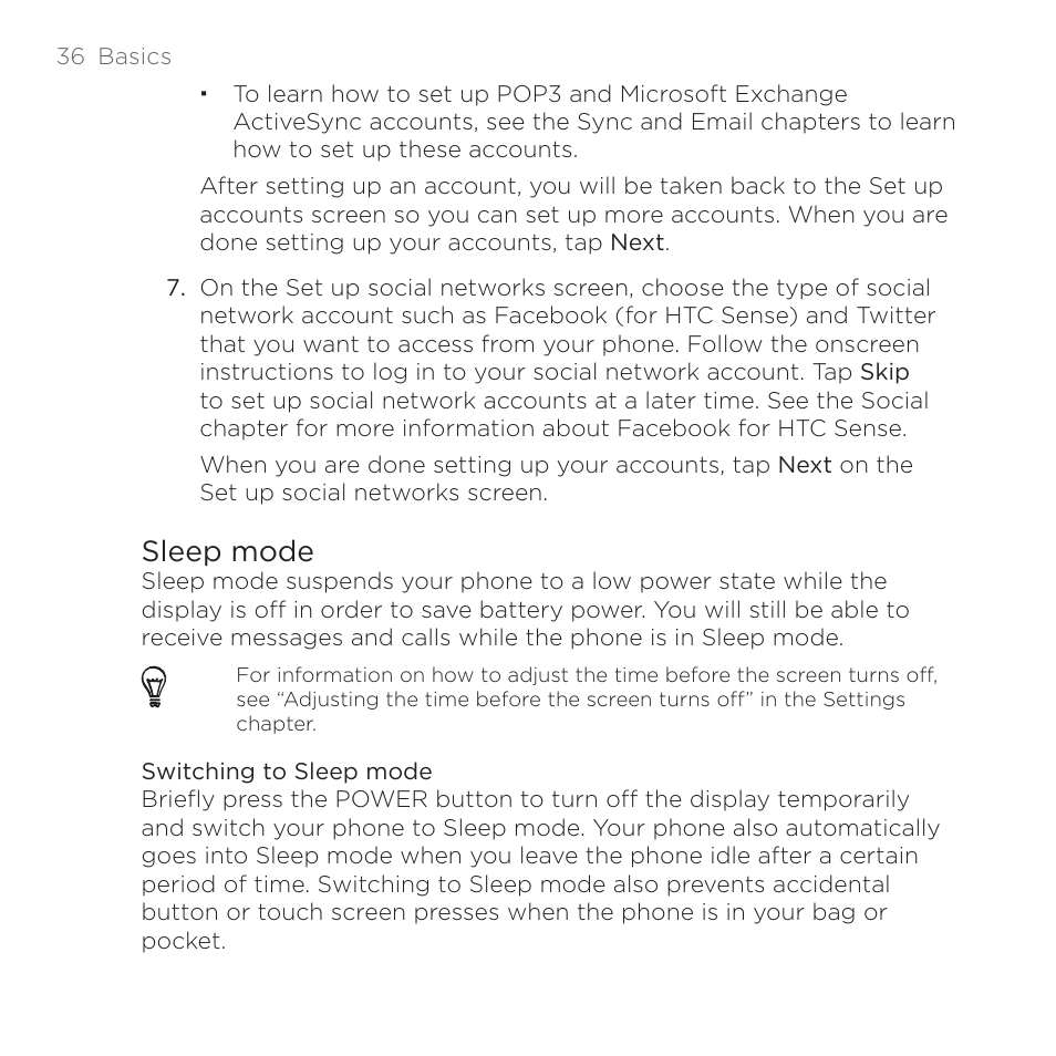 Sleep mode | HTC DROID Incredible User Manual | Page 36 / 308