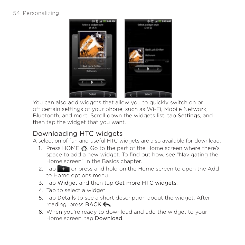 Downloading htc widgets | HTC DROID Incredible User Manual | Page 54 / 308