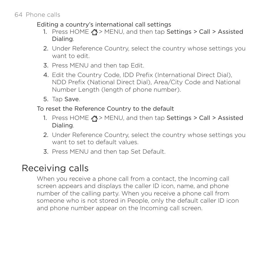 Receiving calls | HTC DROID Incredible User Manual | Page 64 / 308