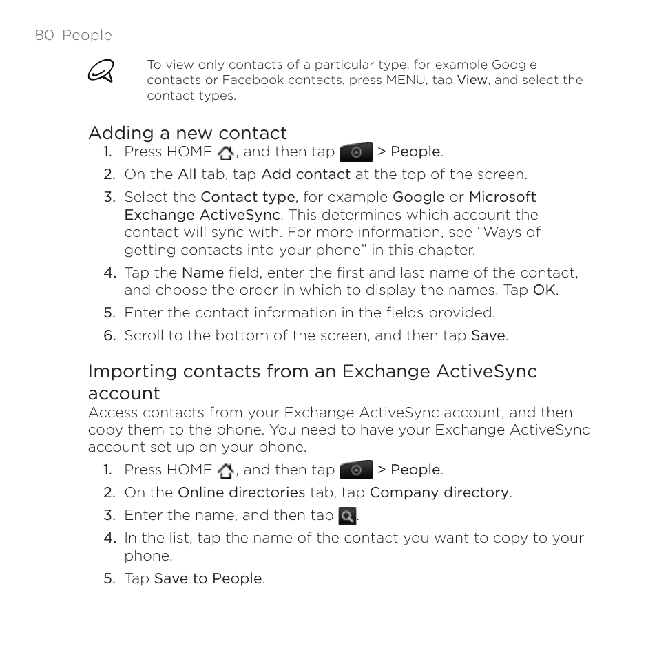 Adding a new contact | HTC DROID Incredible User Manual | Page 80 / 308