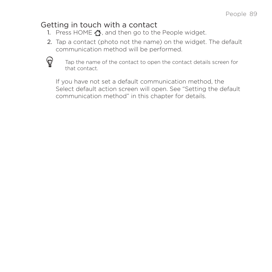 Getting in touch with a contact | HTC DROID Incredible User Manual | Page 89 / 308