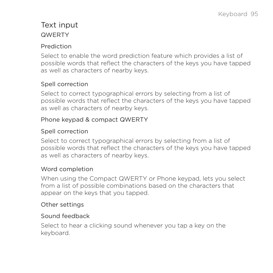 Text input | HTC DROID Incredible User Manual | Page 95 / 308