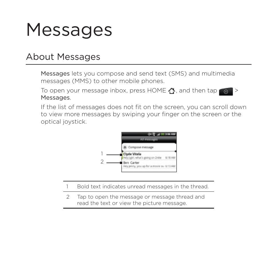 Messages, About messages | HTC DROID Incredible User Manual | Page 97 / 308