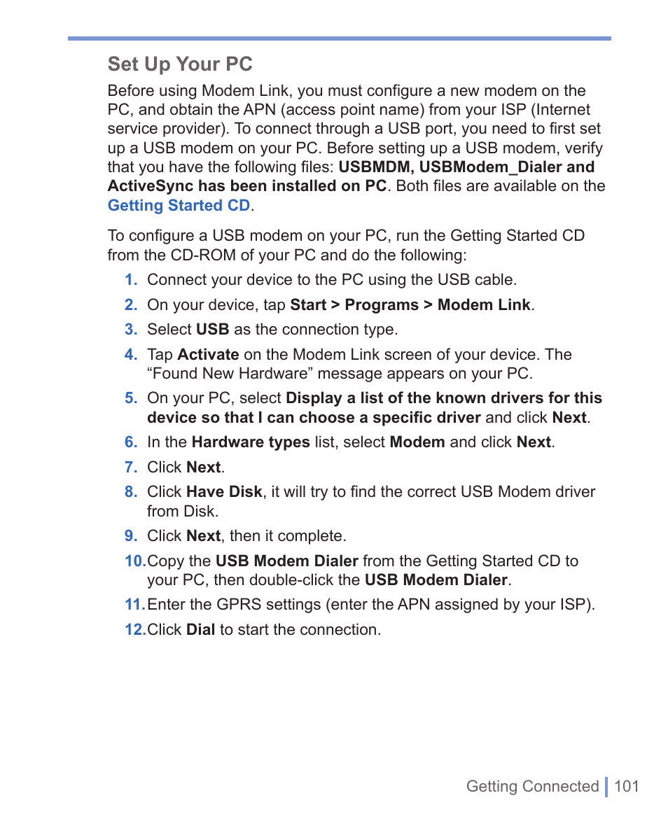 Set up your pc | HTC 8125 User Manual | Page 101 / 192