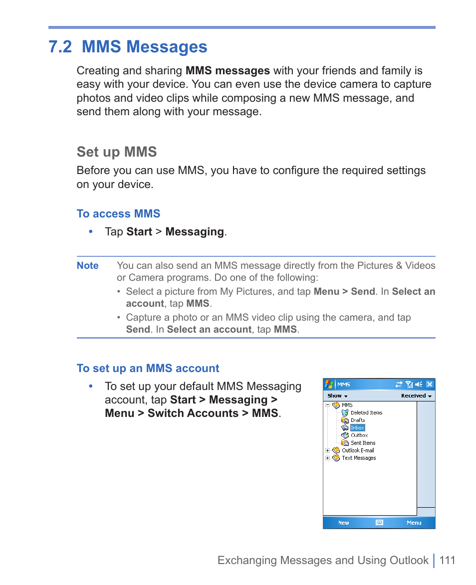 2 mms messages, Set up mms | HTC 8125 User Manual | Page 111 / 192