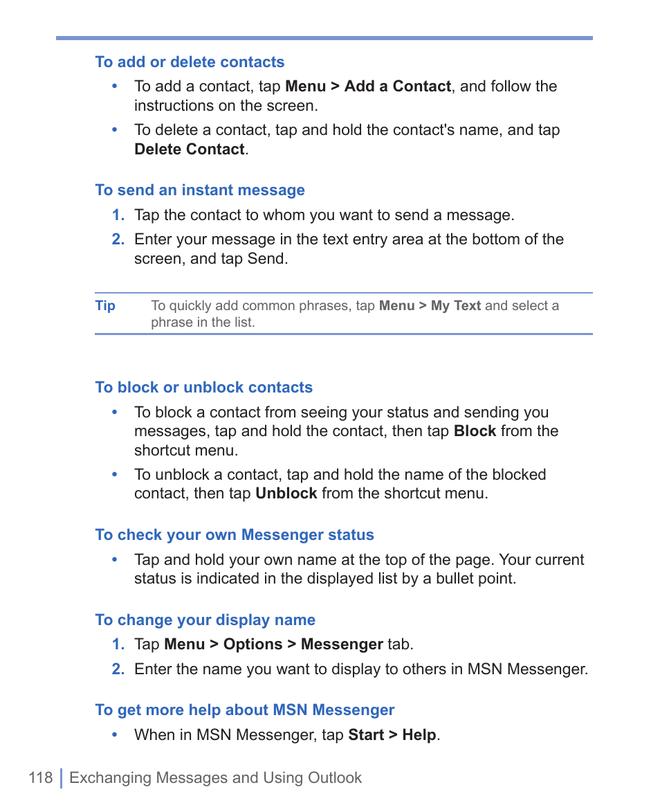 3 pocket msn messenger | HTC 8125 User Manual | Page 118 / 192