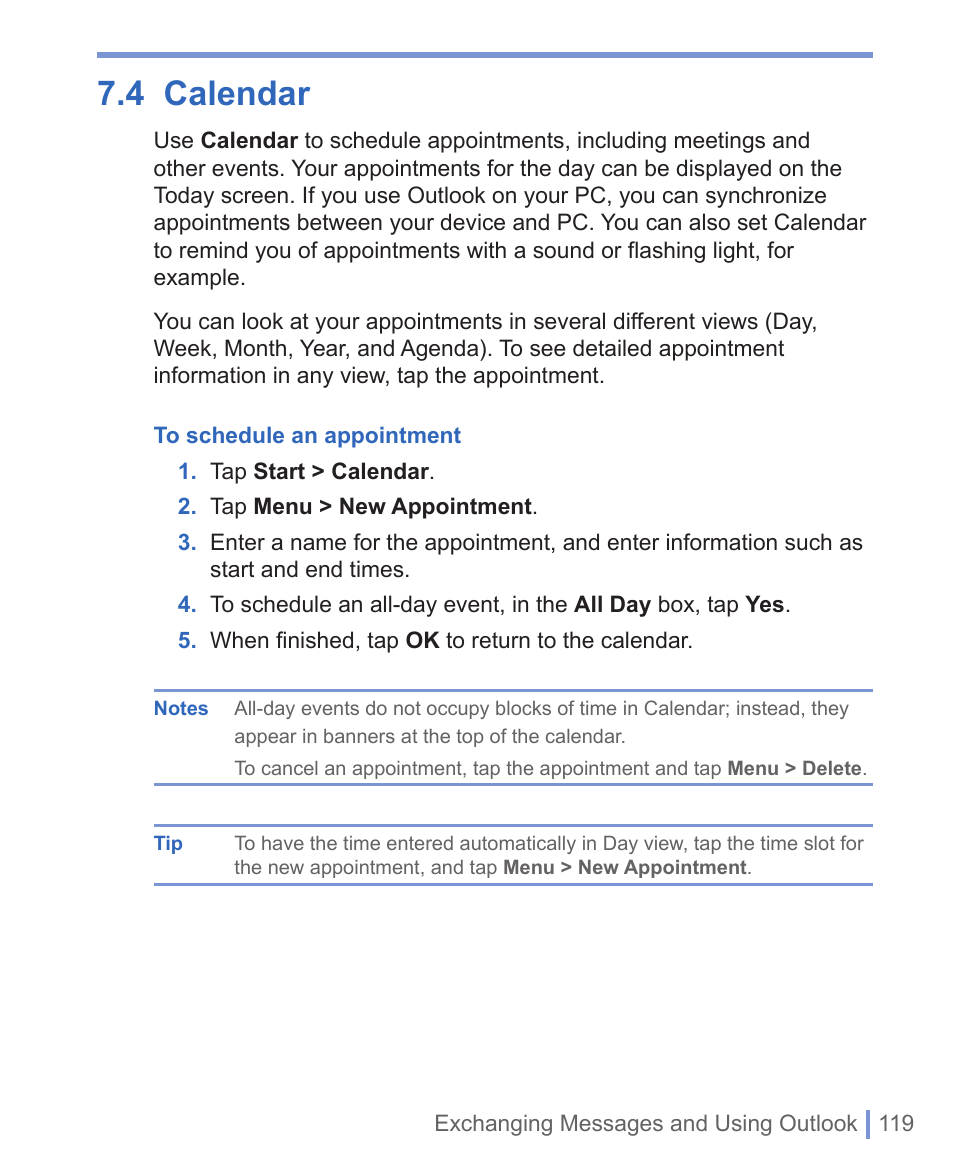 4 calendar | HTC 8125 User Manual | Page 119 / 192