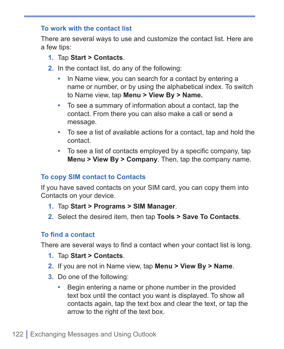 5 contacts | HTC 8125 User Manual | Page 122 / 192