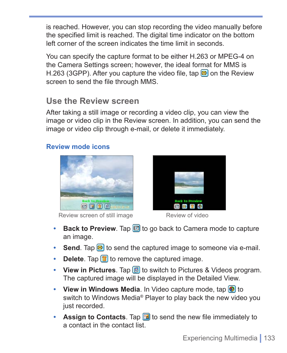 Use the review screen | HTC 8125 User Manual | Page 133 / 192