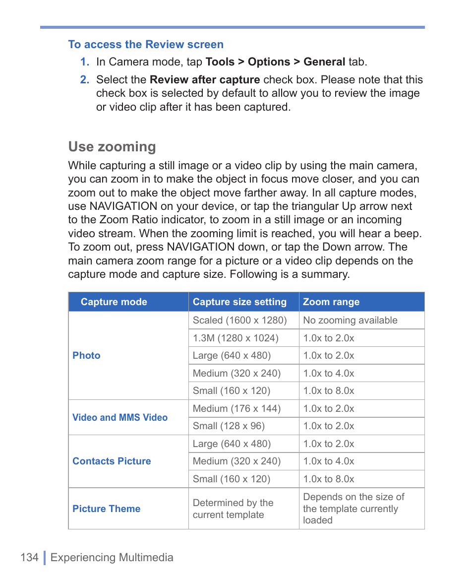 Use zooming | HTC 8125 User Manual | Page 134 / 192