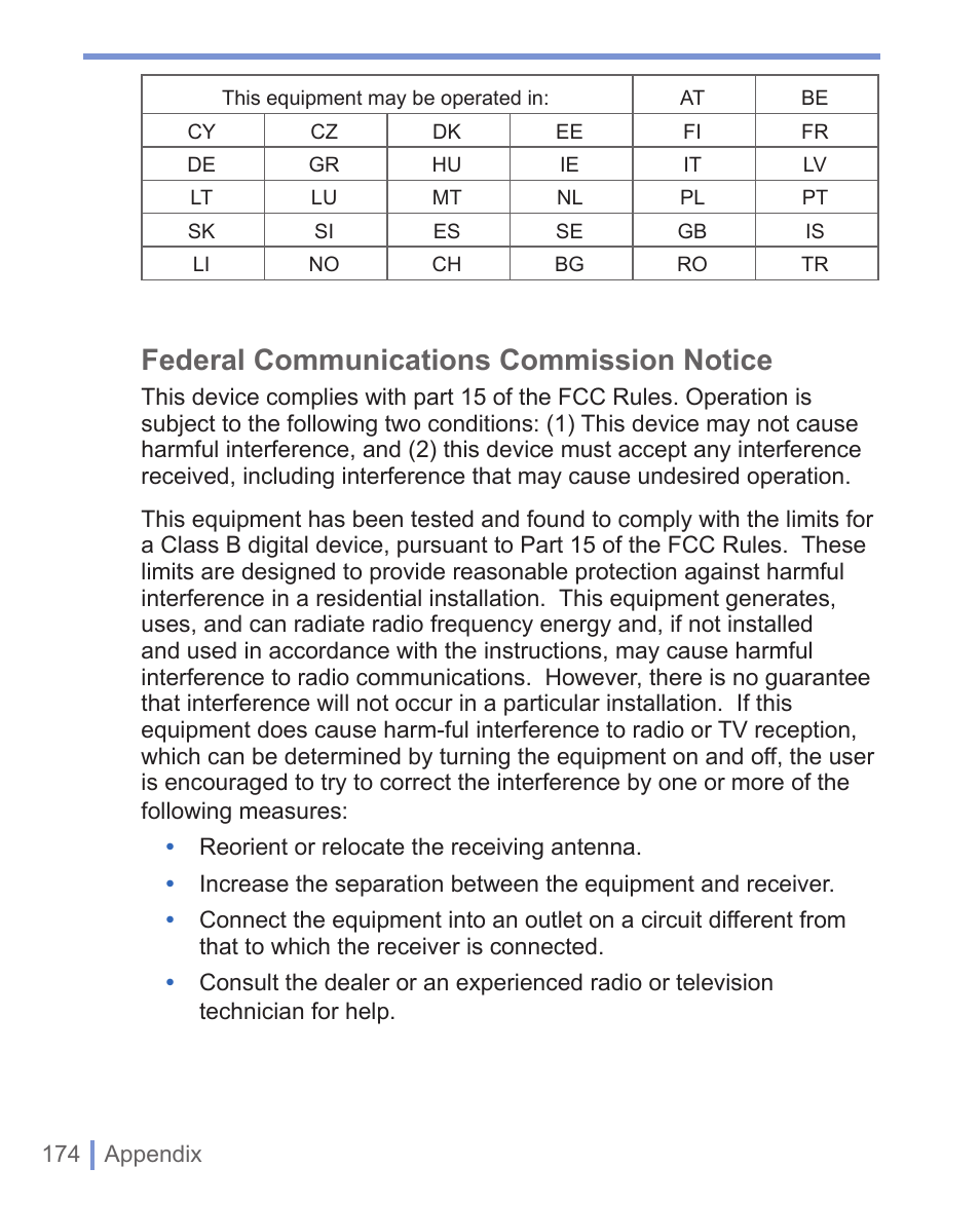 Federal communications commission notice | HTC 8125 User Manual | Page 174 / 192