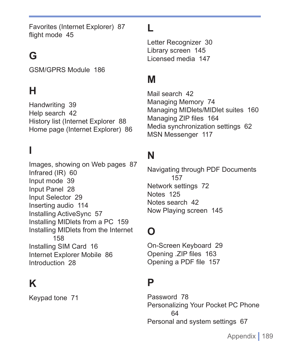 HTC 8125 User Manual | Page 189 / 192