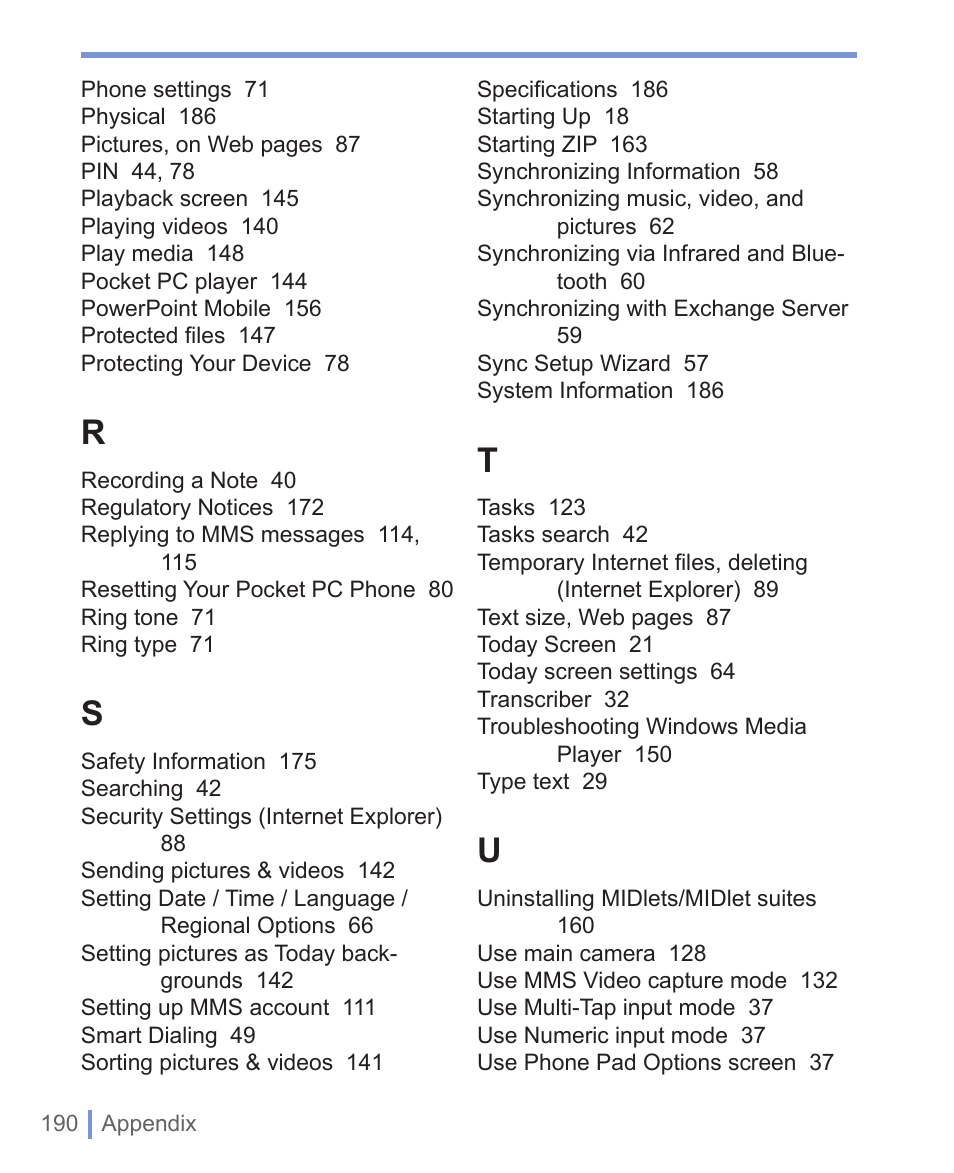 HTC 8125 User Manual | Page 190 / 192