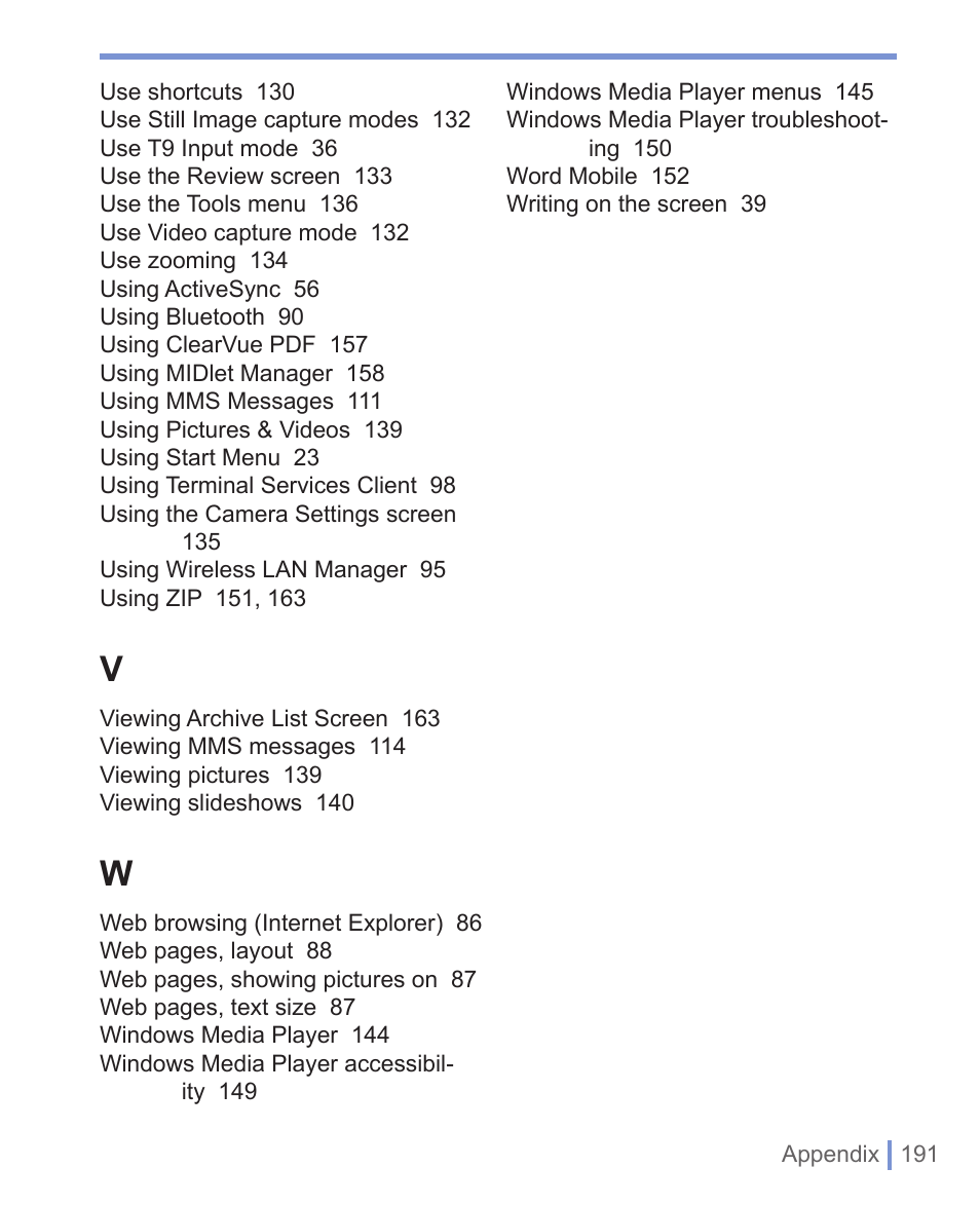 HTC 8125 User Manual | Page 191 / 192