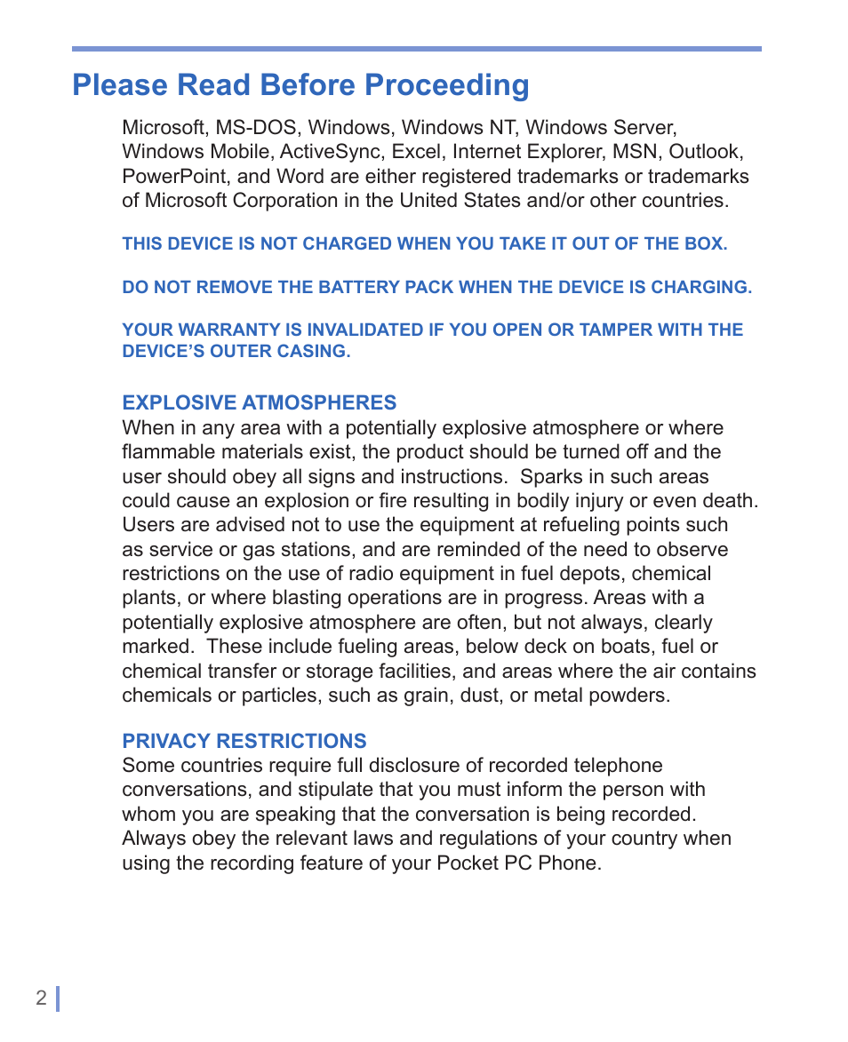 Please read before proceeding | HTC 8125 User Manual | Page 2 / 192