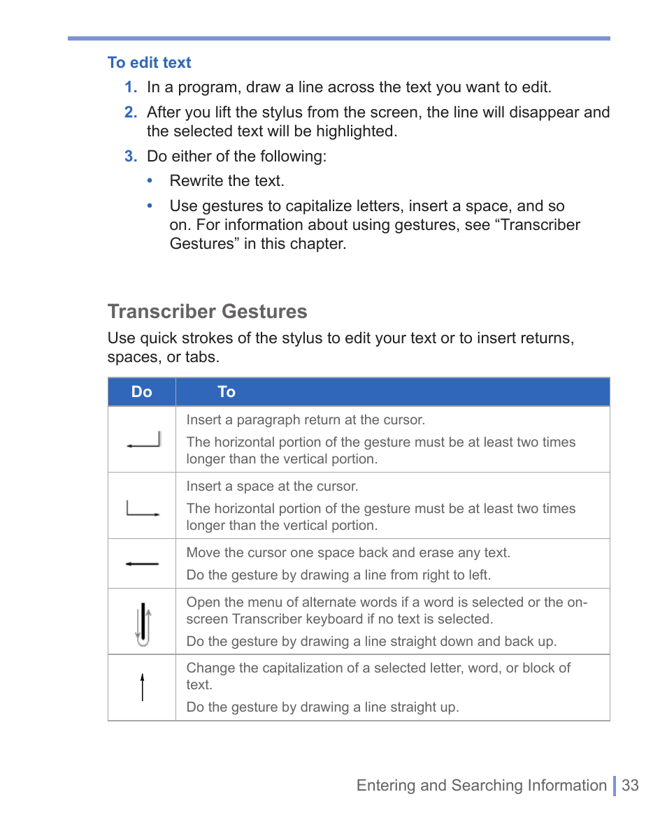 Transcriber gestures | HTC 8125 User Manual | Page 33 / 192