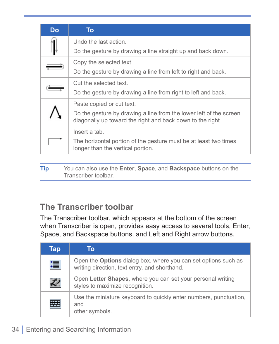 5 using transcriber, The transcriber toolbar | HTC 8125 User Manual | Page 34 / 192