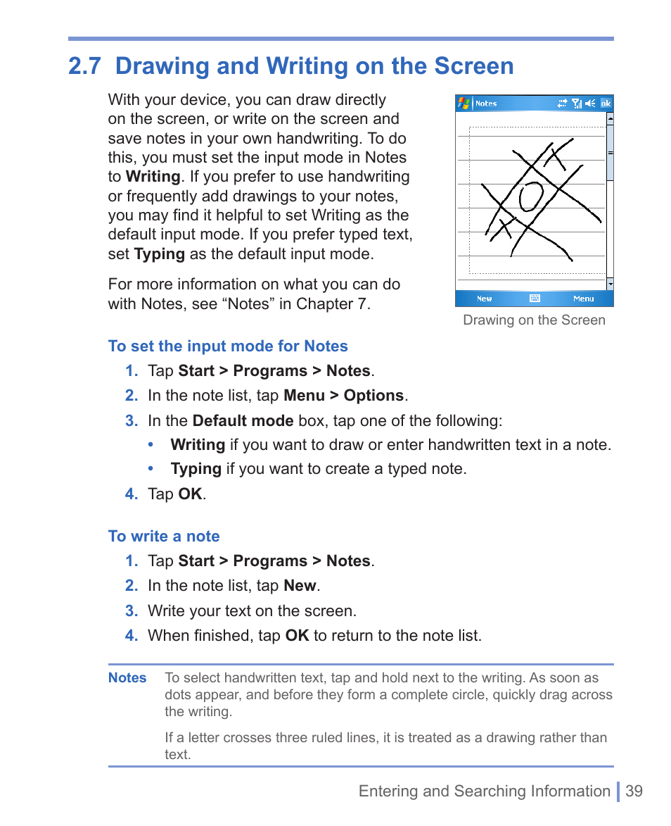 7 drawing and writing on the screen | HTC 8125 User Manual | Page 39 / 192