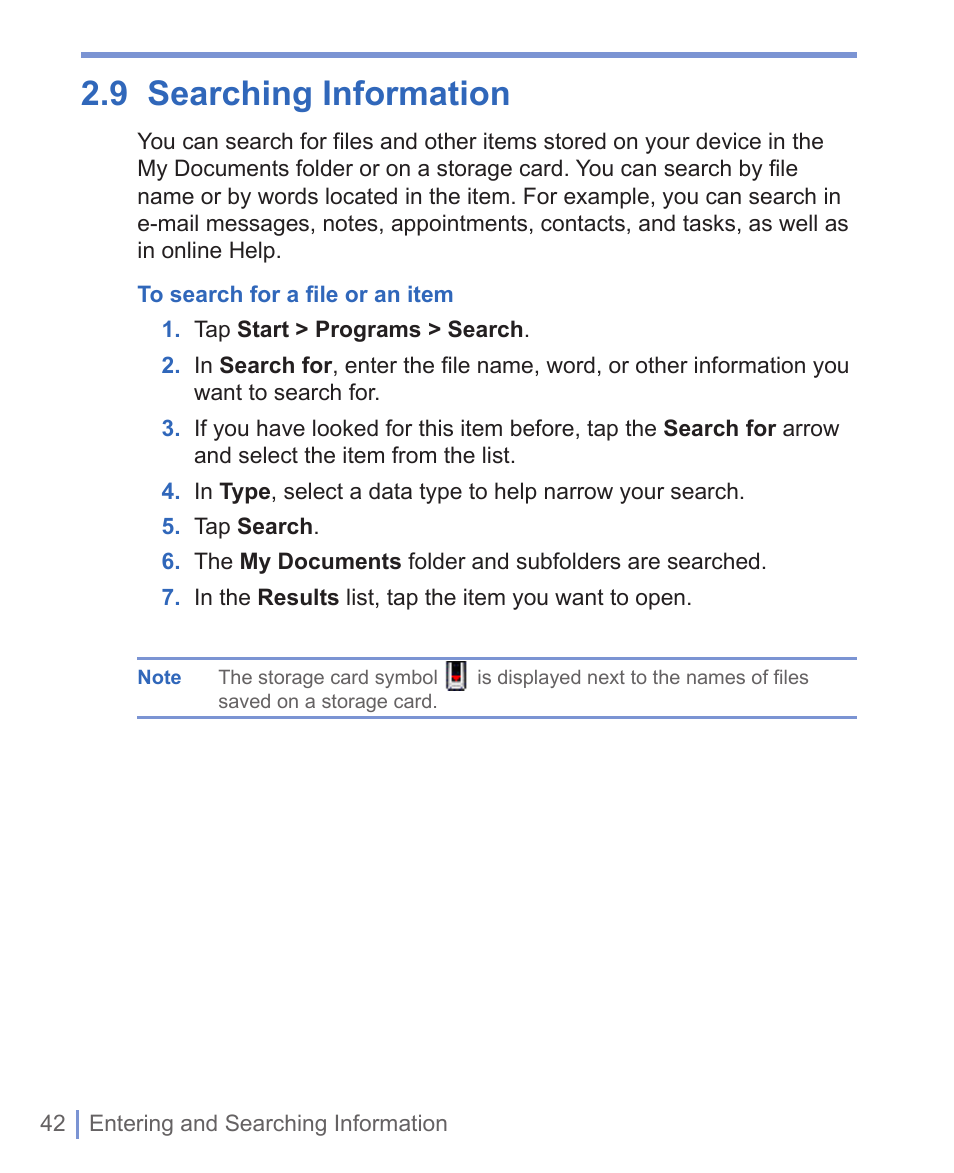 9 searching information | HTC 8125 User Manual | Page 42 / 192