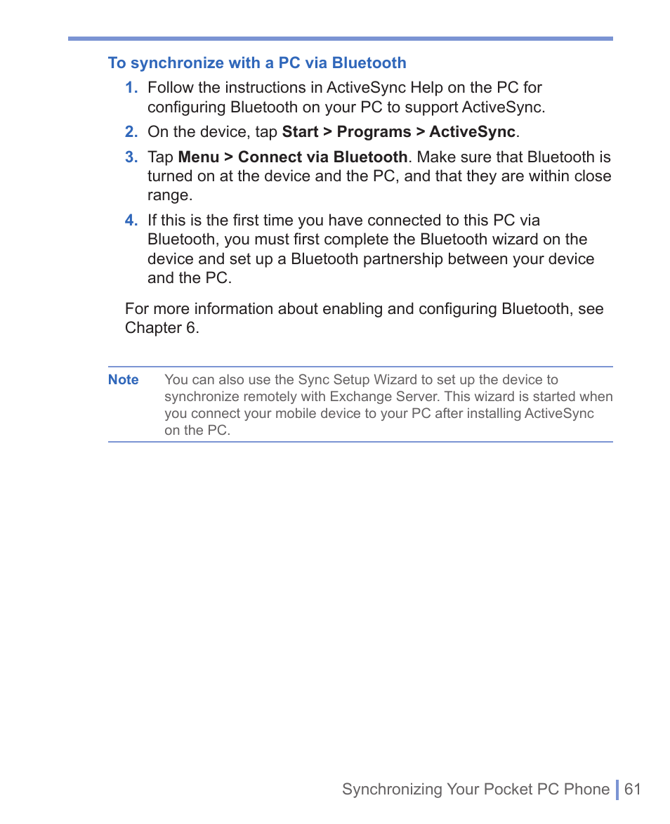 4 synchronizing music, Video, and pictures | HTC 8125 User Manual | Page 61 / 192