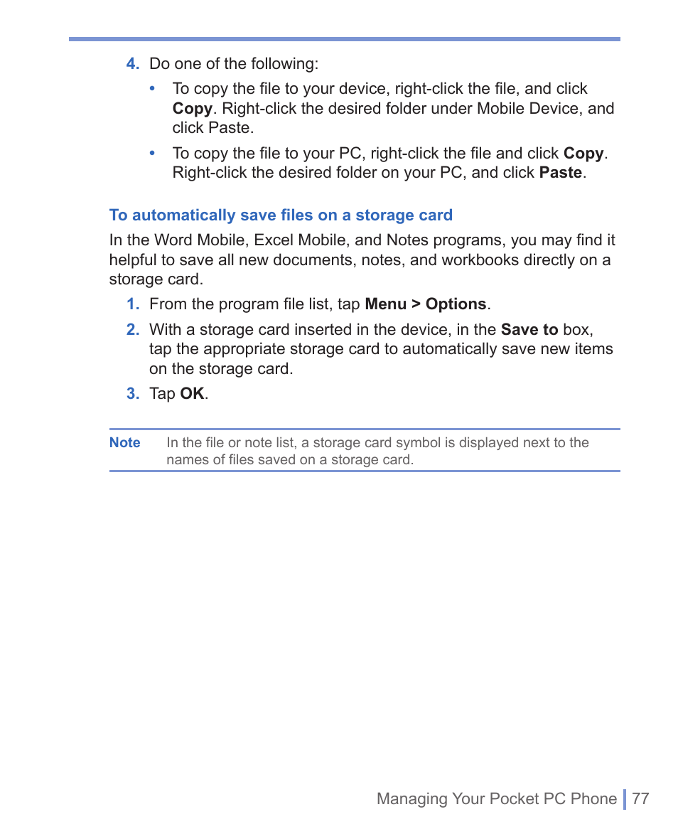 3 managing memory | HTC 8125 User Manual | Page 77 / 192