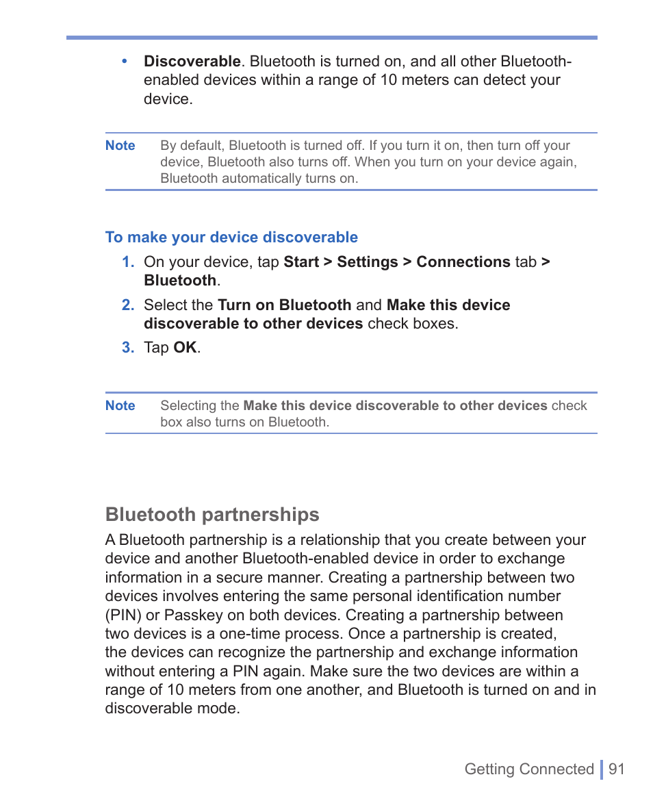 Bluetooth partnerships | HTC 8125 User Manual | Page 91 / 192