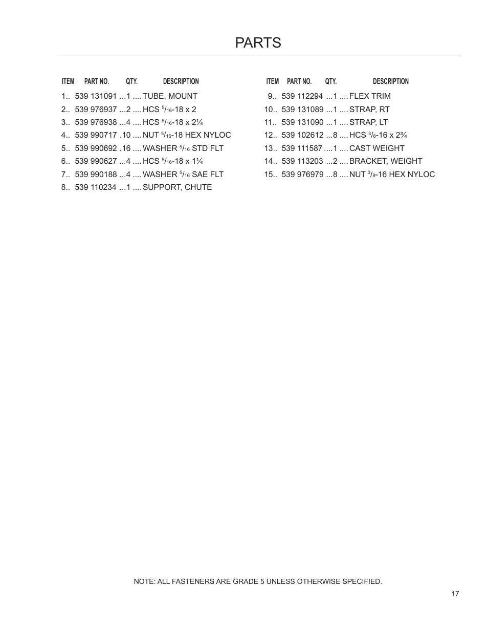 Parts | HTC 968 999732 User Manual | Page 17 / 20