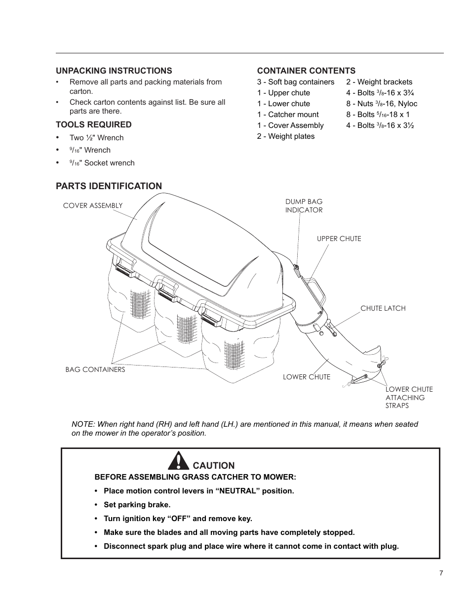 Container contents, Parts identification, Caution | HTC 968 999732 User Manual | Page 7 / 20