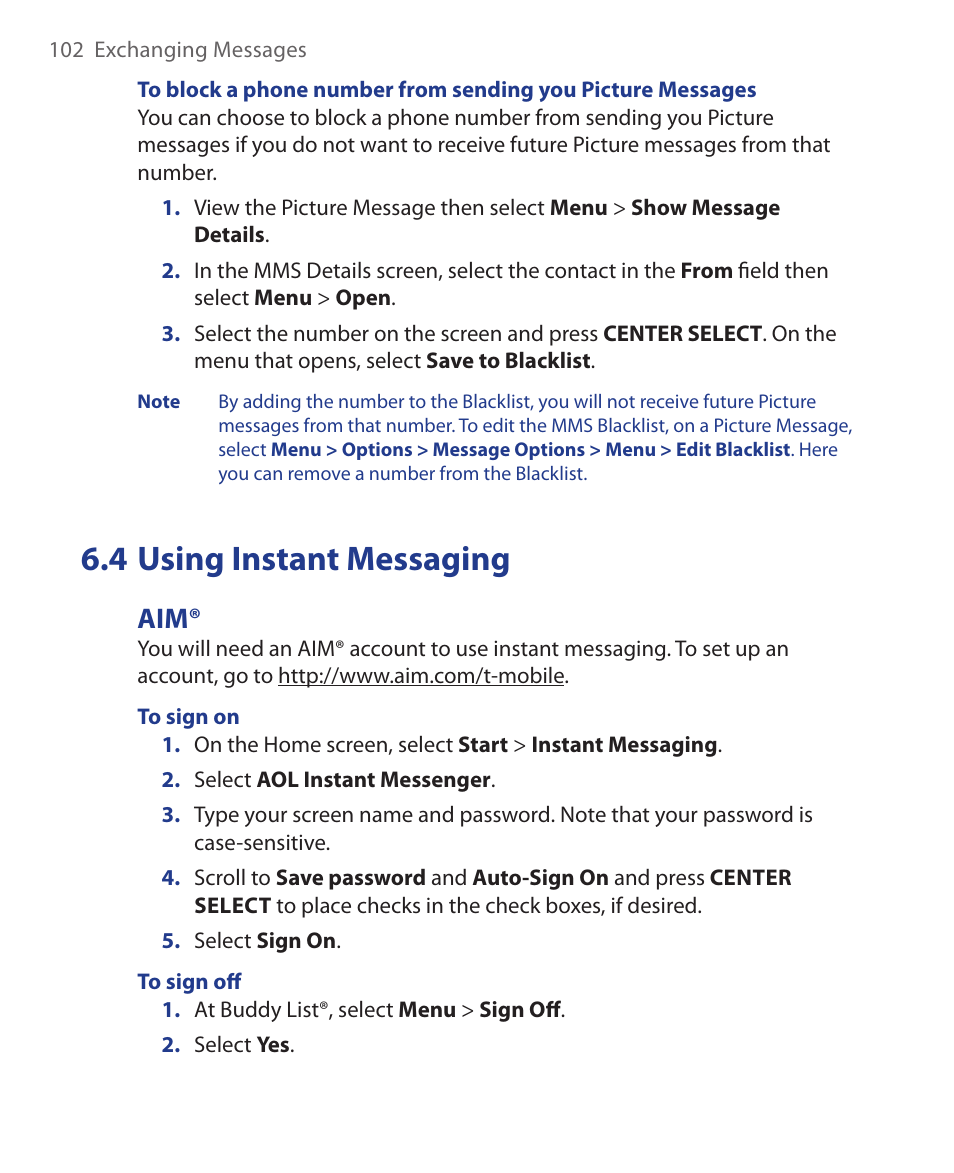 4 using instant messaging | HTC KII0160 User Manual | Page 102 / 212