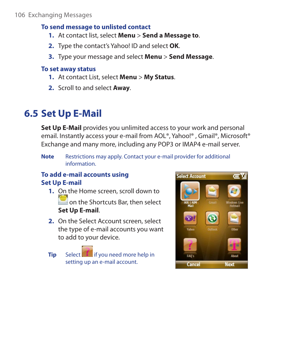 5 set up e-mail | HTC KII0160 User Manual | Page 106 / 212