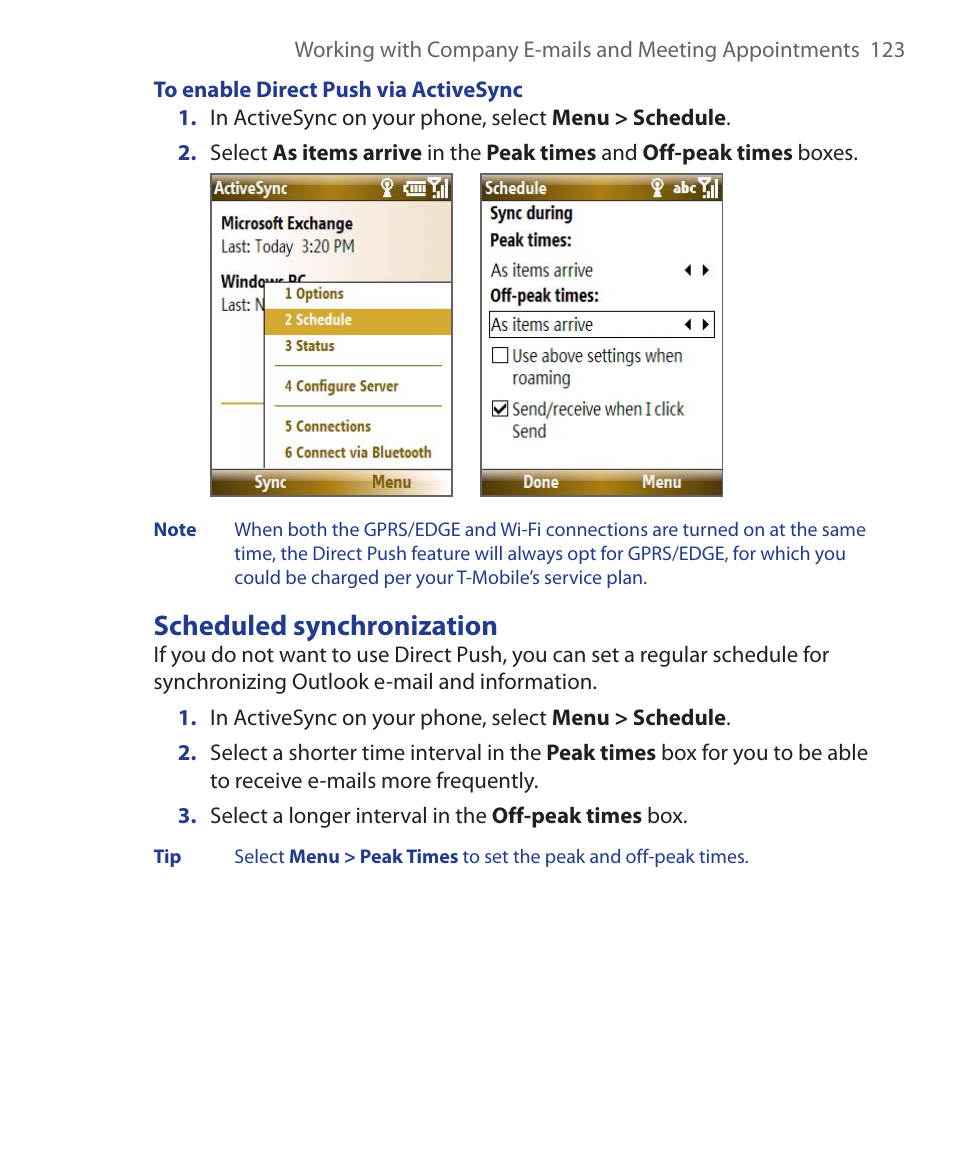 Scheduled synchronization | HTC KII0160 User Manual | Page 123 / 212