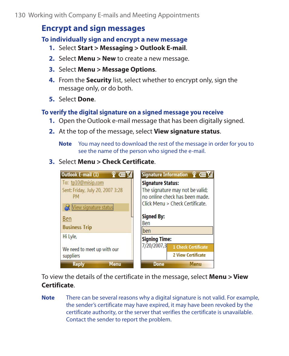 Encrypt and sign messages | HTC KII0160 User Manual | Page 130 / 212