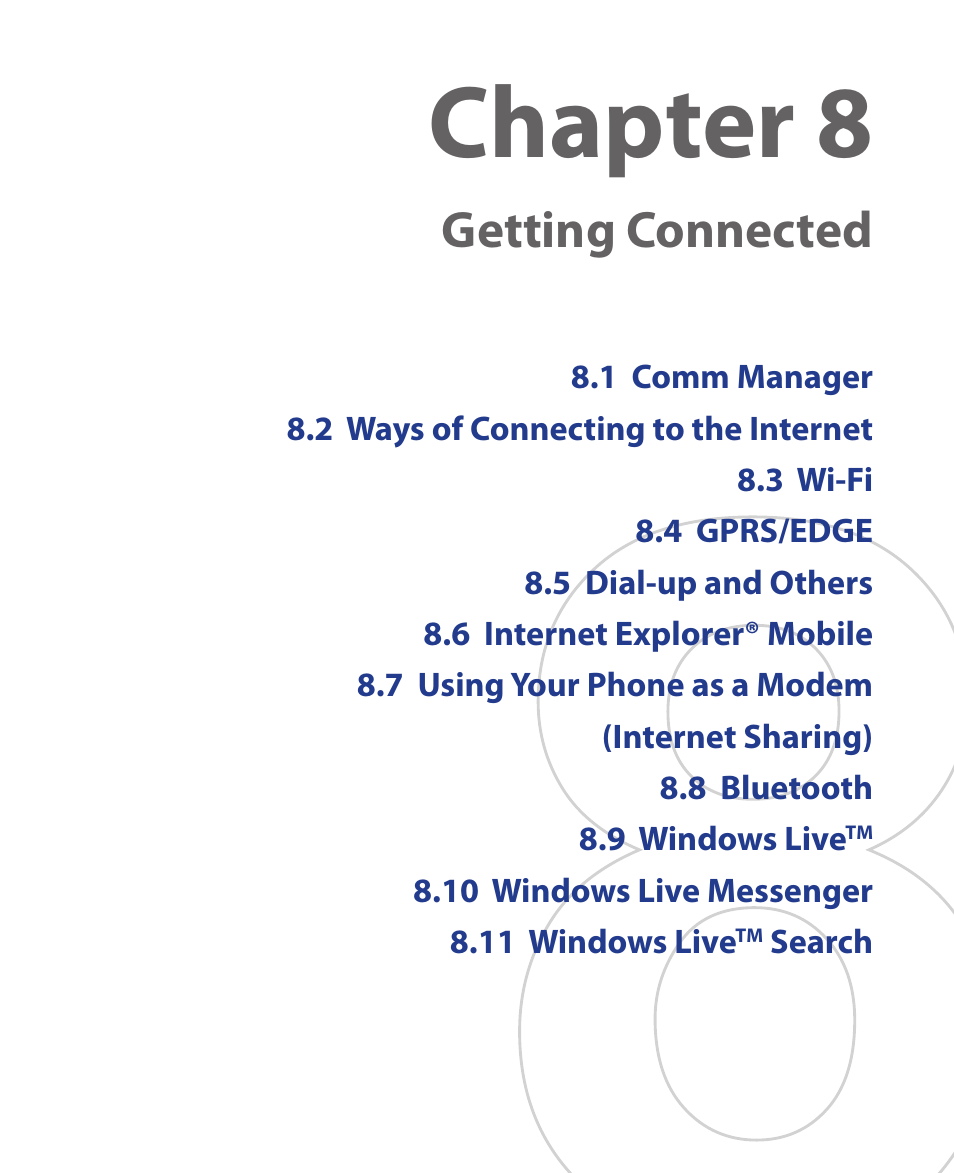 Chapter 8 getting connected, Chapter 8, Getting connected | HTC KII0160 User Manual | Page 133 / 212