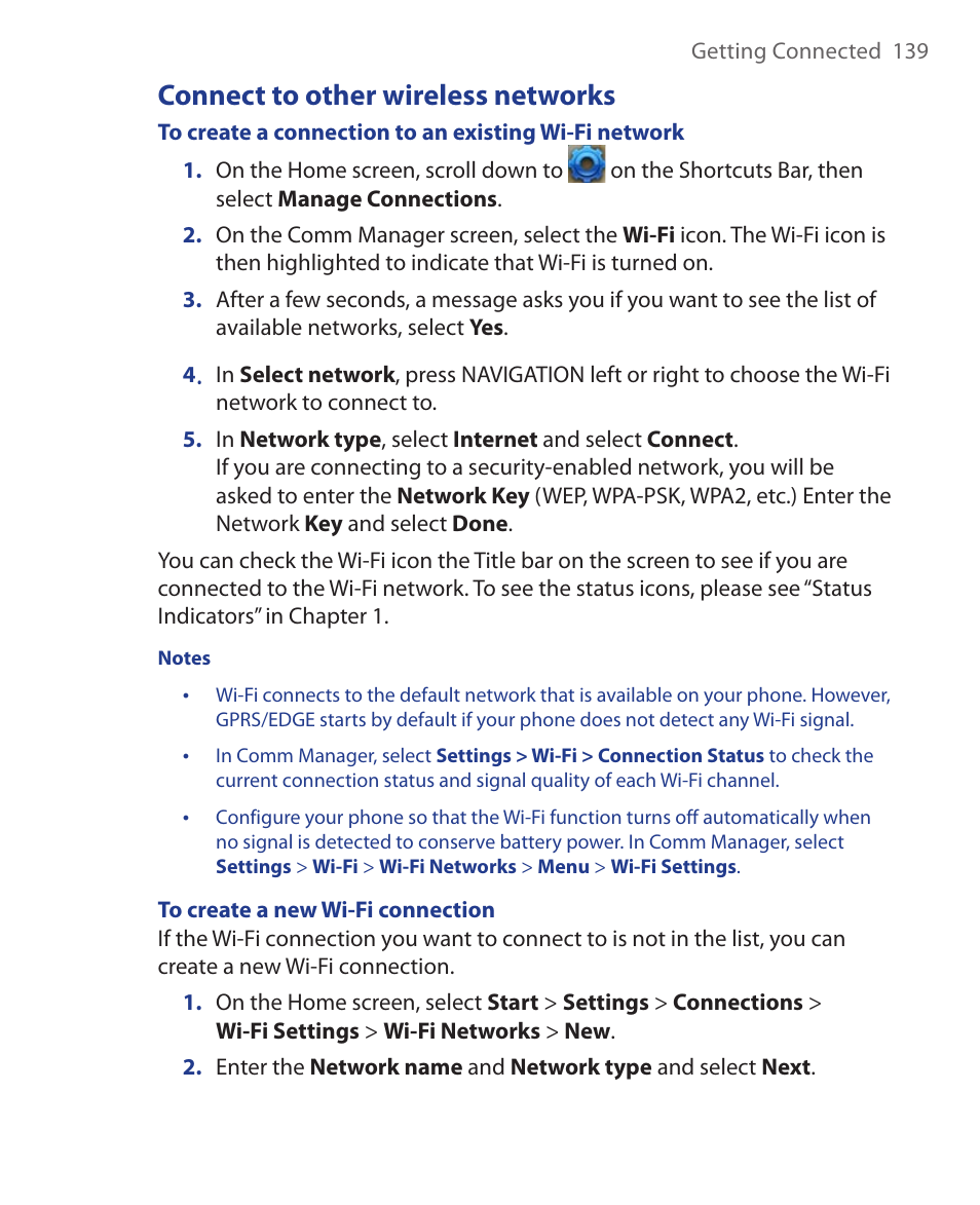 Connect to other wireless networks | HTC KII0160 User Manual | Page 139 / 212