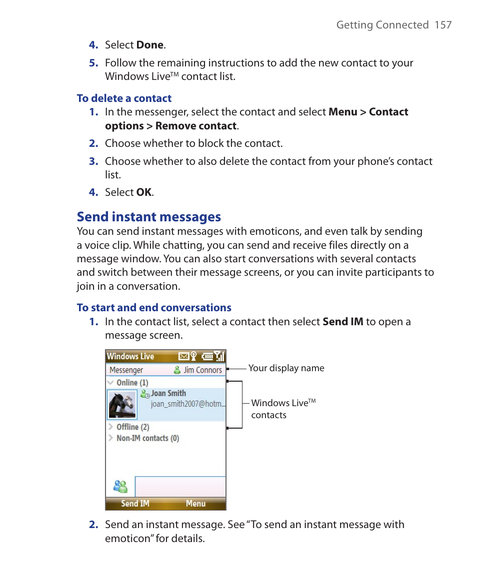 Send instant messages | HTC KII0160 User Manual | Page 157 / 212