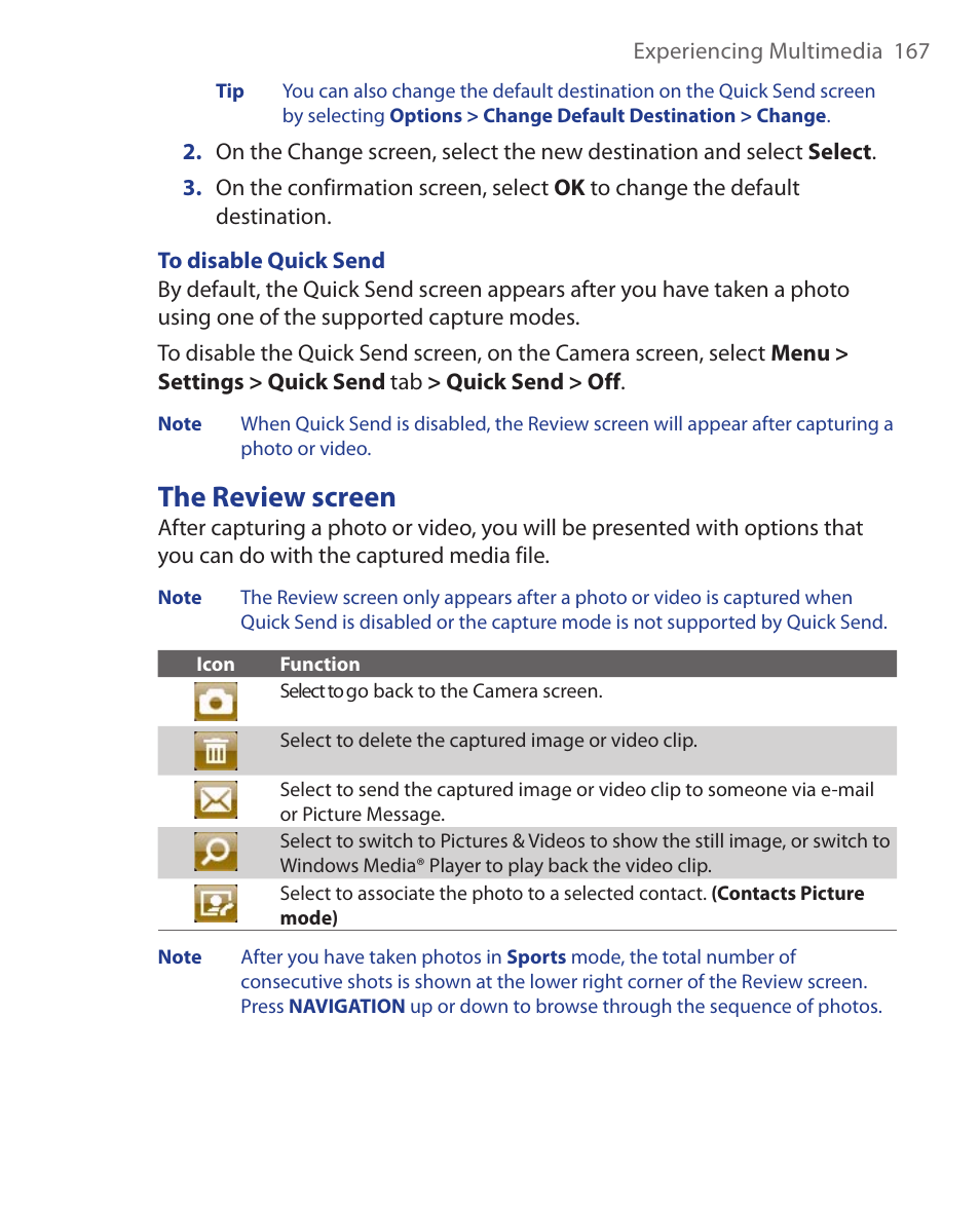 The review screen | HTC KII0160 User Manual | Page 167 / 212