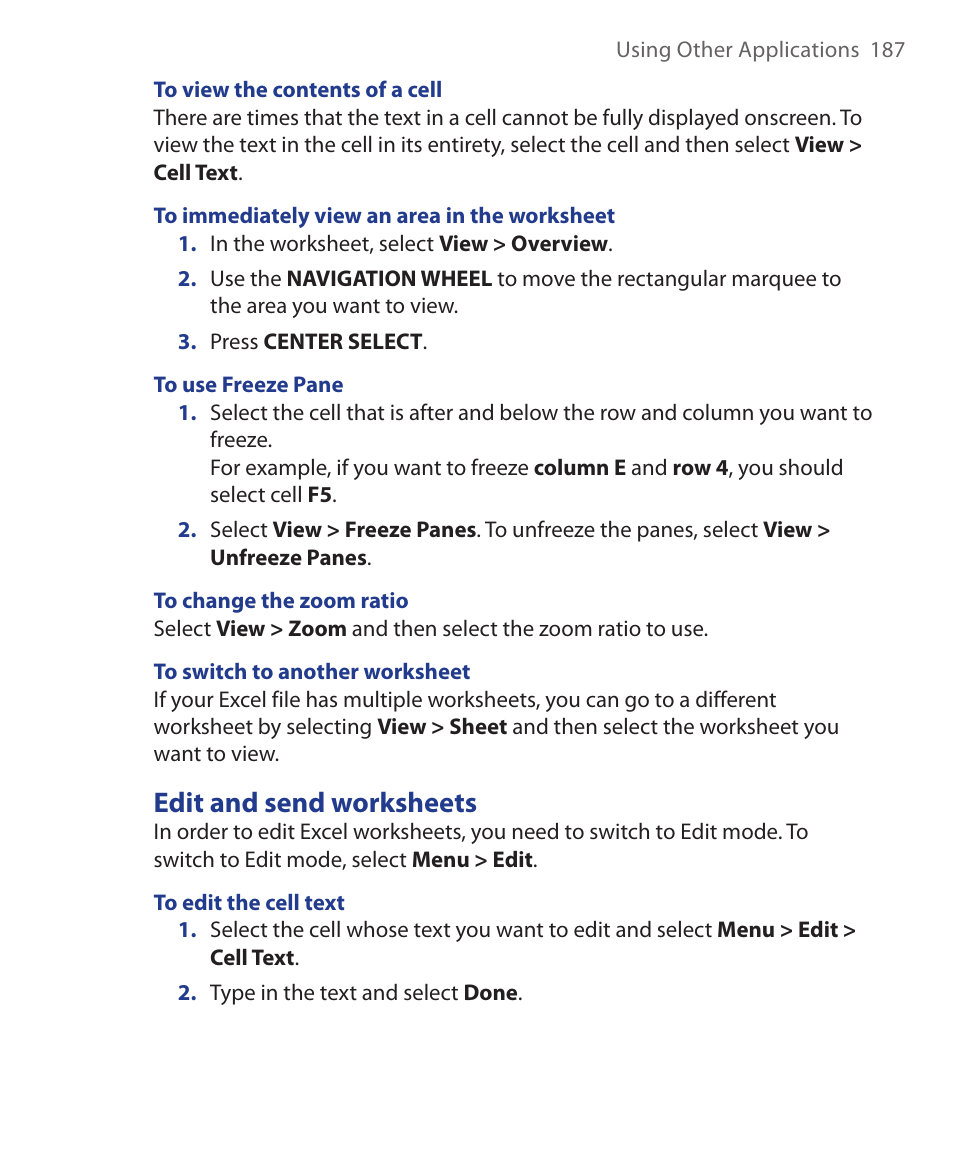 Edit and send worksheets | HTC KII0160 User Manual | Page 187 / 212