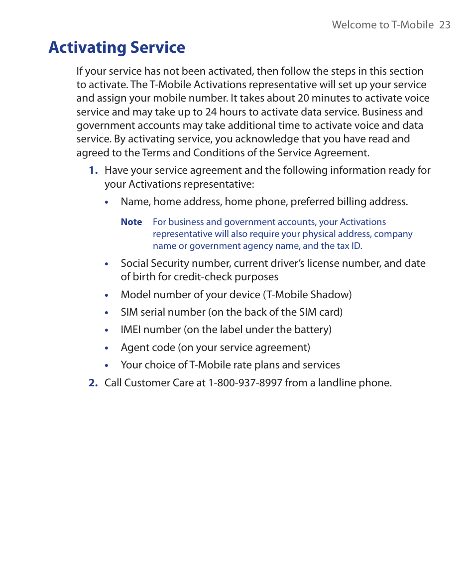 Activating service | HTC KII0160 User Manual | Page 23 / 212
