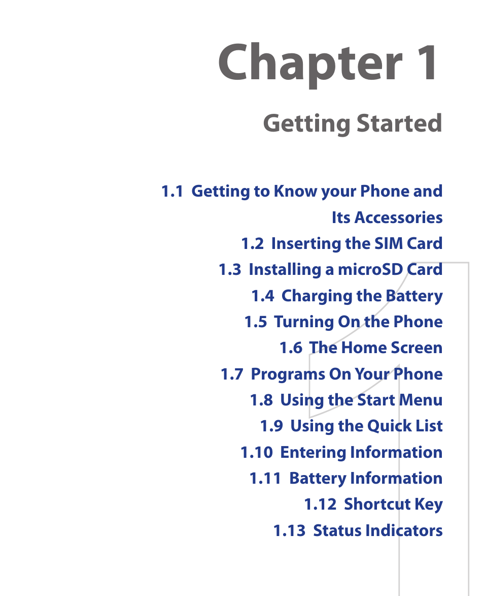 Chapter 1 getting started, Chapter 1, Getting started | HTC KII0160 User Manual | Page 25 / 212